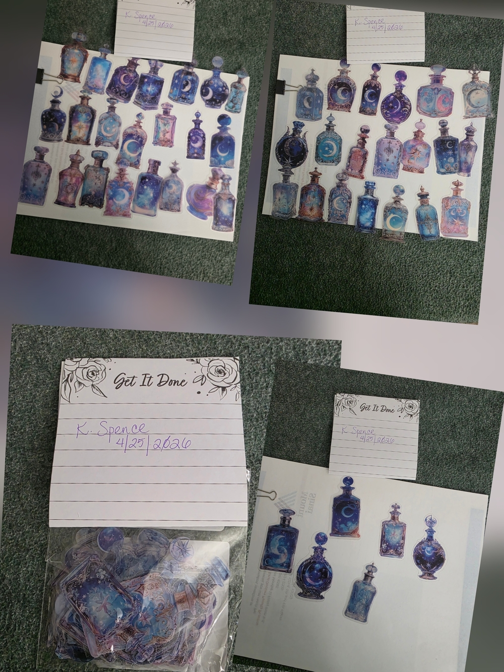 Galaxy Potion Bottle Sticker Sheets - Blue & Purple 48 Pieces